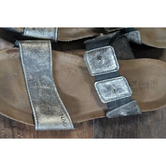 Naot Silver Leather Slide Sandals EU 39 US 8 Comfort Cork Footbed Boho - Picture 3 of 5